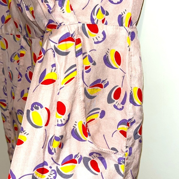 COREY LYNN CALTER Silk Cotton Midi V-Neck Dress Floral Short Sleeve Pockets - Picture 3 of 9